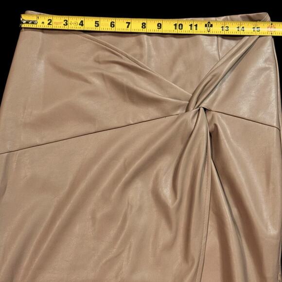 Fab'rik Womens Mocha Mousse Tan Vegan Leather Faux Wrap Bodycon Midi Skirt Large - Picture 4 of 9